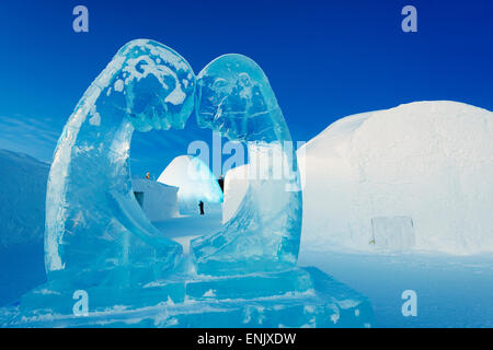 Sculture di ghiaccio, Hotel di ghiaccio, Kiruna, Lapponia, a nord del circolo polare artico, Svezia, Scandinavia, Europa Foto Stock