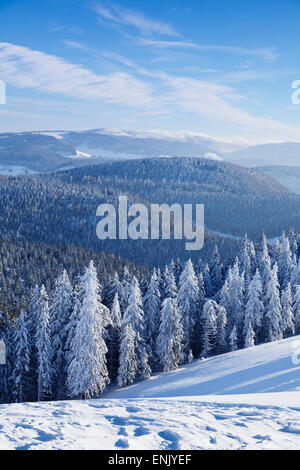Vista dalla montagna di Belchen a monte Feldberg in inverno, Foresta Nera, Baden-Württemberg, Germania, Europa Foto Stock