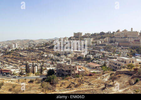 Vista su Betlemme e la West Bank, Territori palestinesi, Israele, Medio Oriente Foto Stock