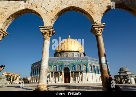 Cupola della Roccia moschea, il Monte del Tempio, Sito Patrimonio Mondiale dell'UNESCO, Gerusalemme, Israele, Medio Oriente Foto Stock