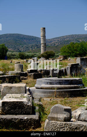 Il Tempio di Hera, Heraion di Samos, Sito Patrimonio Mondiale dell'UNESCO, Samos, a nord delle Isole del Mar Egeo, le isole greche, Grecia, Europa Foto Stock