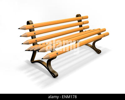 Banco a matita isolati su sfondo bianco. 3D concetto. Foto Stock