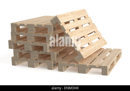 Set di legno Pallet EUR isolati su sfondo bianco Foto Stock