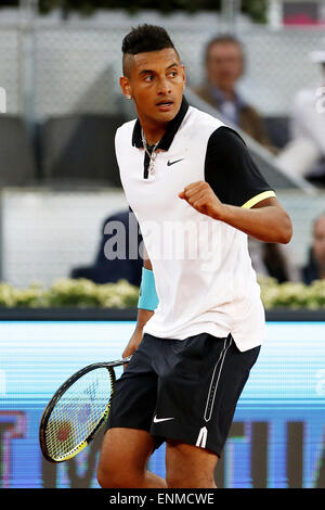 Nick Kyrgios (AUS), 6 maggio 2015 - Tennis : Nick Kyrgios di Australia in azione durante singls secondo round match contro Roger Federer su ATP World Tour Masters 1000 Mutua Madrid Open torneo di tennis presso la Caja Magica a Madrid, Spagna, 6 maggio 2015. (Foto di Mutsu Kawamori/AFLO) Foto Stock