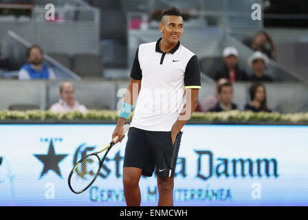 Nick Kyrgios (AUS), 6 maggio 2015 - Tennis : Nick Kyrgios dell Australia durante singls secondo round match contro Roger Federer su ATP World Tour Masters 1000 Mutua Madrid Open torneo di tennis presso la Caja Magica a Madrid, Spagna, 6 maggio 2015. (Foto di Mutsu Kawamori/AFLO) Foto Stock