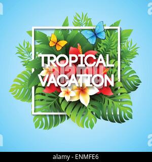Vacanze esotici. Illustrazione Vettoriale con piante tropicali e fiori EPS 10 Illustrazione Vettoriale