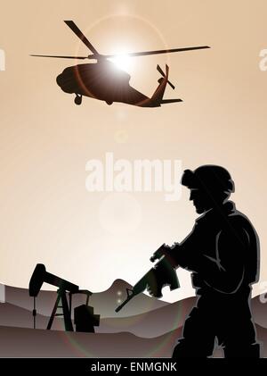 Soldato con elicotteri Illustrazione Vettoriale