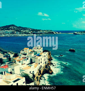 Foto di Sa Penya distretto nella città di Ibiza, Isole Baleari, Spagna, con un effetto retrò Foto Stock