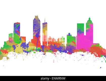 Acquerello stampa di arte dello skyline di Atlanta in Georgia negli Stati Uniti Foto Stock