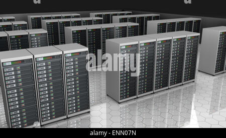 La sala server con cluster di server Foto Stock