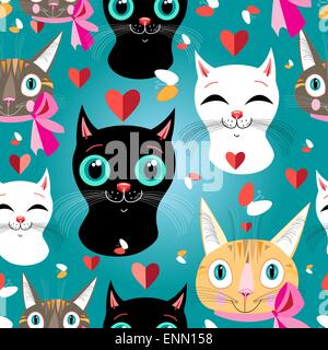 Modello senza giunture di gatti divertenti ritratti Illustrazione Vettoriale