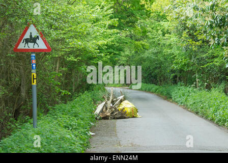 Rifiuti di giardino è oggetto di dumping nella frondosa corsie di Buckinghamshire... Foto Stock