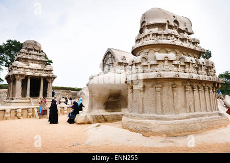 Cinque Rathas, Mamallapuram. Foto Stock