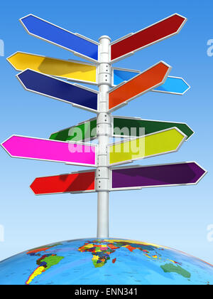 Destinazione di direzione segno bordo sulla terra. 3d Foto Stock