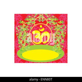 Om aum simbolo su uno sfondo rosso Illustrazione Vettoriale