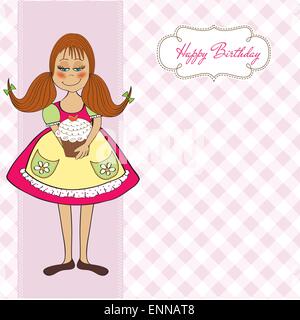 Funny Girl con torta di compleanno Illustrazione Vettoriale