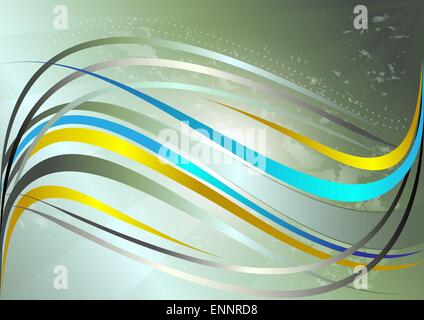 Shiny giallo e blu strisce ondulate su uno sfondo verde Illustrazione Vettoriale