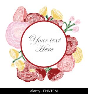 Caldo rose colorati disposti in forma di una corona di fiori perfetti per matrimonio inviti e cartoline di compleanno. Illustrazione Vettoriale