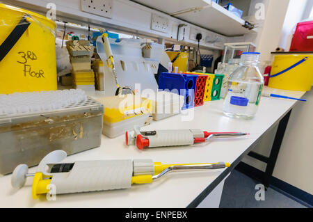 Pipette sul banco di un cancro del laboratorio di ricerca Foto Stock