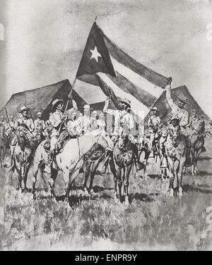 La bandiera di Cuba - Cavalleria insorti formata per una carica durante la Guerra di Cuba di indipendenza Foto Stock