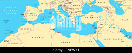 Bacino mediterraneo Mappa Politico Foto Stock