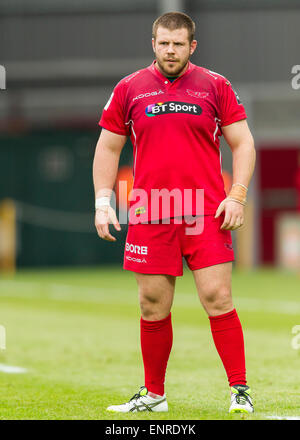 Llanelli, Galles. Il 10 maggio, 2015. Guinness Pro12. Scarlets rispetto a Cardiff Blues. Scarlets Rob Evans durante il gioco. Credito: Azione Sport Plus/Alamy Live News Foto Stock