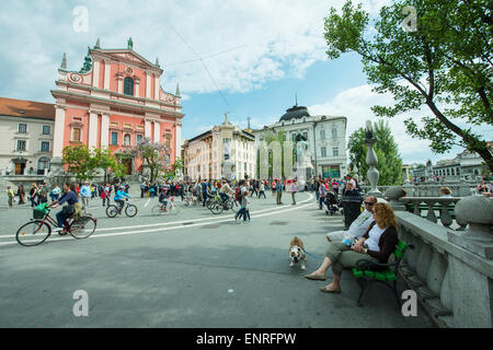 Una vista di Preserenov trg. Foto Stock