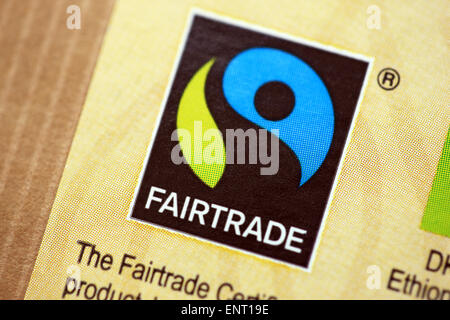 Fairtrade logo su un pacchetto di caffè provenienti da Etiopia Foto Stock