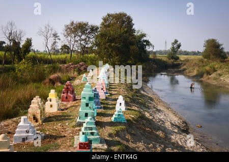 La santa città buddista di Kushinagar, in India del nord. Il luogo in cui il Buddha è morto. Foto Stock