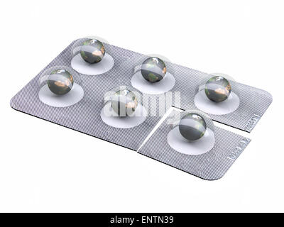 Eart pillole in blister isolati su sfondo bianco, 3d illustrazione Foto Stock