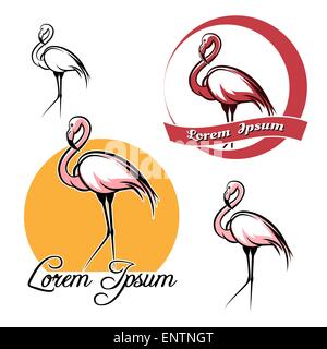 Flamingo logo e icona set. isolato su sfondo bianco. Illustrazione Vettoriale