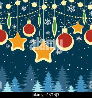 Senza giunture orizzontali albero di Natale decoro in stile retrò Illustrazione Vettoriale