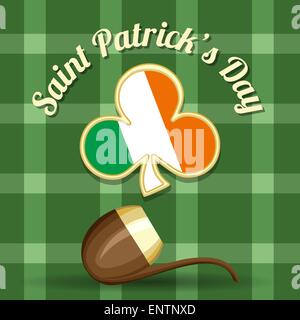 Saint Patricks Day con tema il badge irlandese e tubo di fumo. Illustrazione Vettoriale
