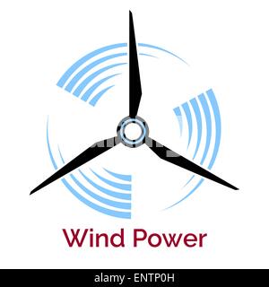 Power rendendo il logo della società con la turbina eolica isolato su bianco Illustrazione Vettoriale