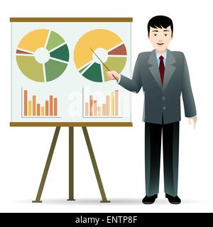 Business man dando una presentazione. Isolato su sfondo bianco. Illustrazione Vettoriale