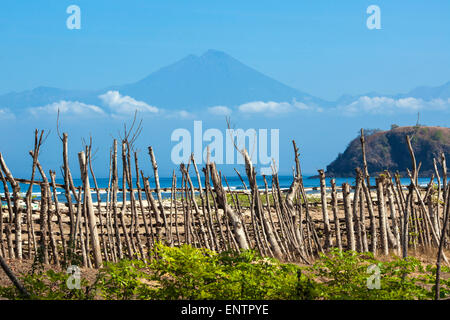 Vulcano Rinjani, Indonesia, Isola di Lombok. Vista dall isola di Sumbawa,l'Indonesia. Foto Stock