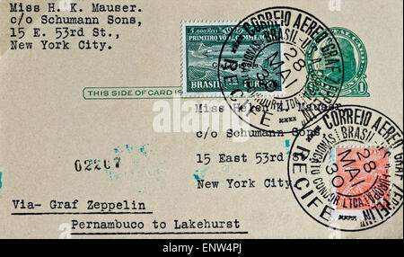 Il brasiliano filatelico primo volo coperchio del Graf Zeppelin dirigibile dalla Germania per il Brasile e gli Stati Uniti d'America può 1928 Foto Stock