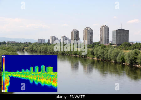 Infrarossi immagine thermovision panorama di Zagabria che mostra differenza temperatura Foto Stock