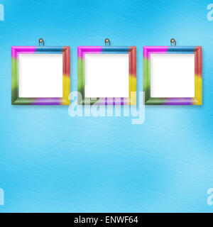 Tre trame multicolori per le foto sullo sfondo luminoso Foto Stock