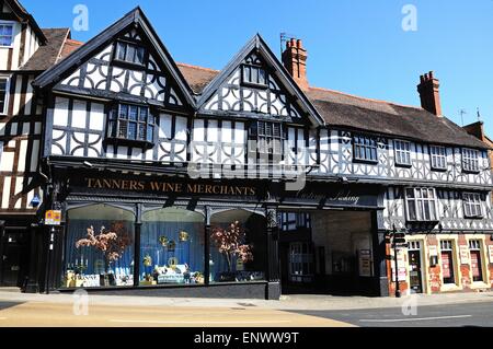 I conciatori commercianti di vino edificio con travi di legno, Shrewsbury, Shropshire, Inghilterra, Regno Unito, Europa occidentale. Foto Stock