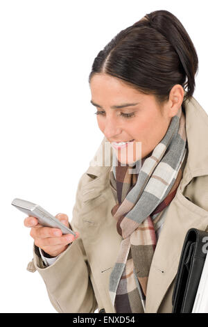 Autunno fashion business donna ritratto con telefono Foto Stock