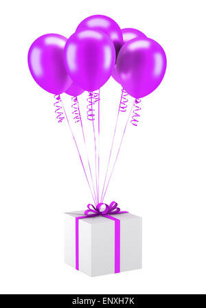 Confezione regalo con palloncini rossi isolato su bianco Foto Stock