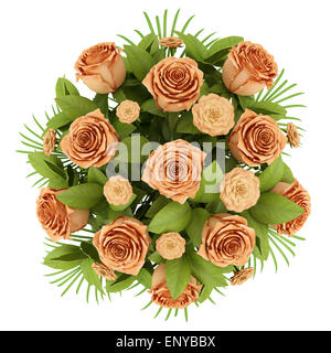 Vista superiore bouquet di rose arancio isolato su bianco Foto Stock
