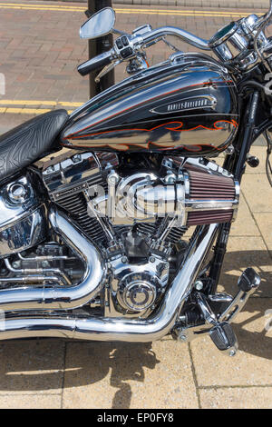 Dettaglio del motore 2014 Harley Davidson Screamin Eagle 110 pollici cubici FXSBSE propulsori CVO Breakout Sport custom motor cycle Foto Stock