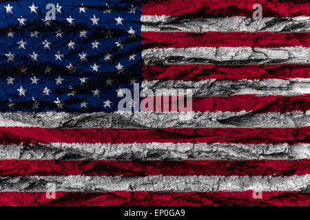 Stati Uniti d'america, americana bandiera nazionale dipinte su legno corteccia di albero. La pittura è ruvido e colorato. Foto Stock