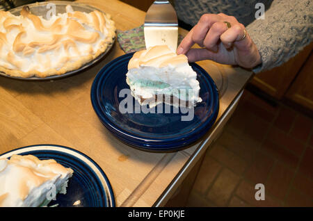 A che serve di Alaska cotta dessert costituito da gelato e torta guarnita con rosolato meringa. St Paul Minnesota MN USA Foto Stock