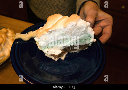 Un pezzo di Alaska cotta dessert costituito da gelato e torta guarnita con rosolato meringa. St Paul Minnesota MN USA Foto Stock