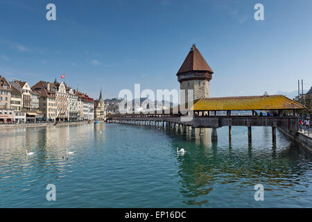 Kapellbrücke, o il Ponte della Cappella, Lucerna, il cantone di Lucerna, Svizzera Foto Stock