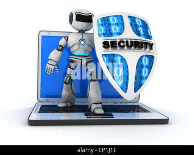 Robot astratto e protezione (fatto in 3d) Foto Stock