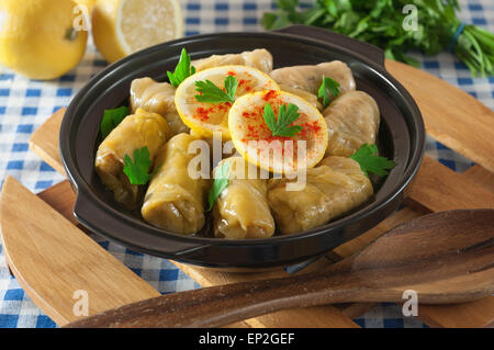 Sarma. Farcite le foglie di cavolo. Turco il cibo dei Balcani Foto Stock